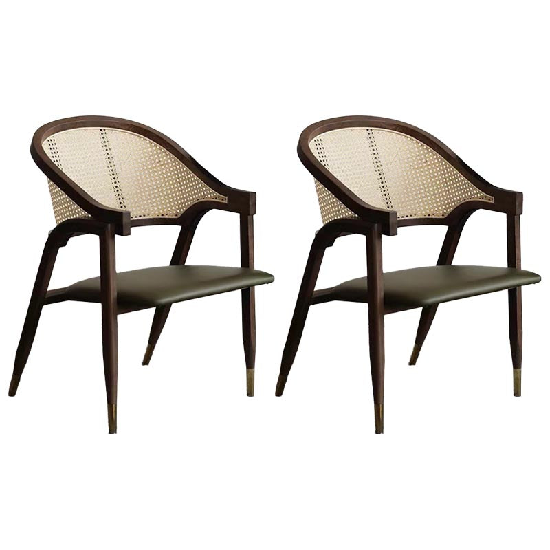 Glam Rattan Dining Chairs Open Back Dining Side Furniture with Wood Legs in Matte Finish