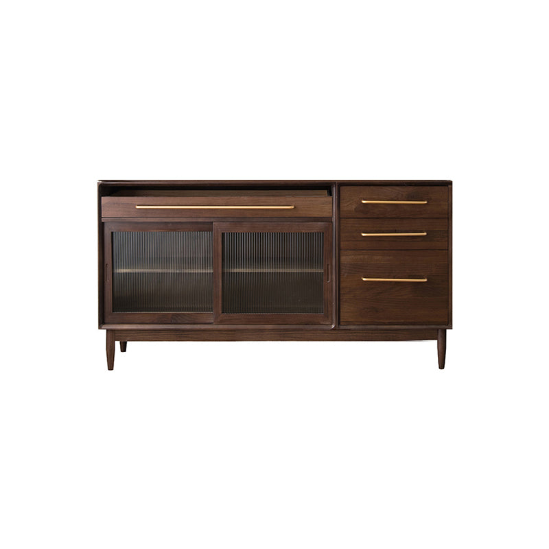 Glam Solid Wood Sideboard Glass Doors Dining Server for Kitchen