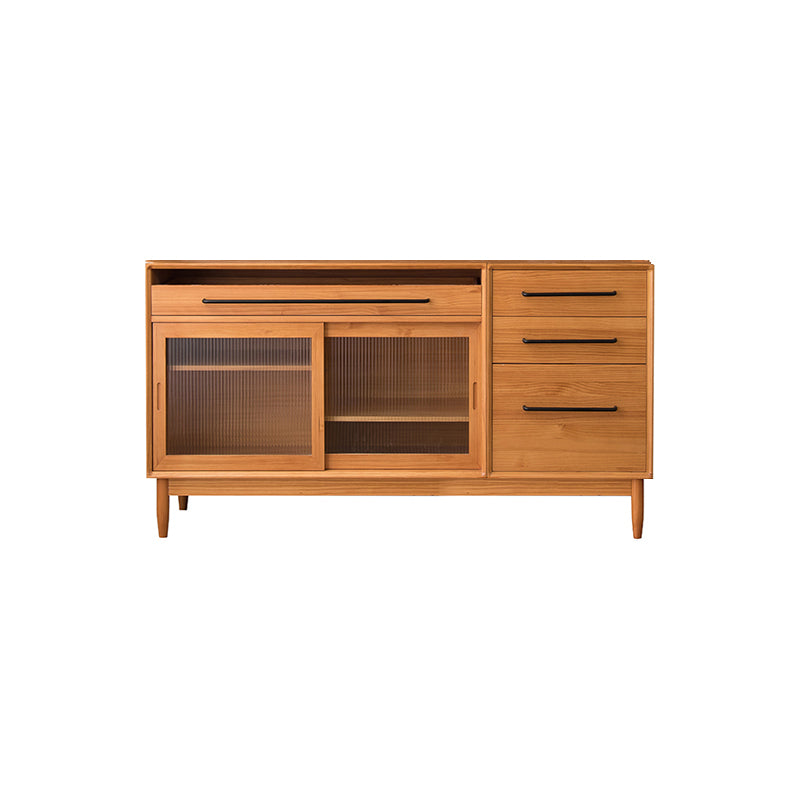 Glam Solid Wood Sideboard Glass Doors Dining Server for Kitchen