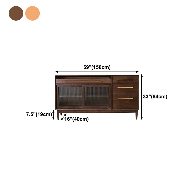 Glam Solid Wood Sideboard Glass Doors Dining Server for Kitchen