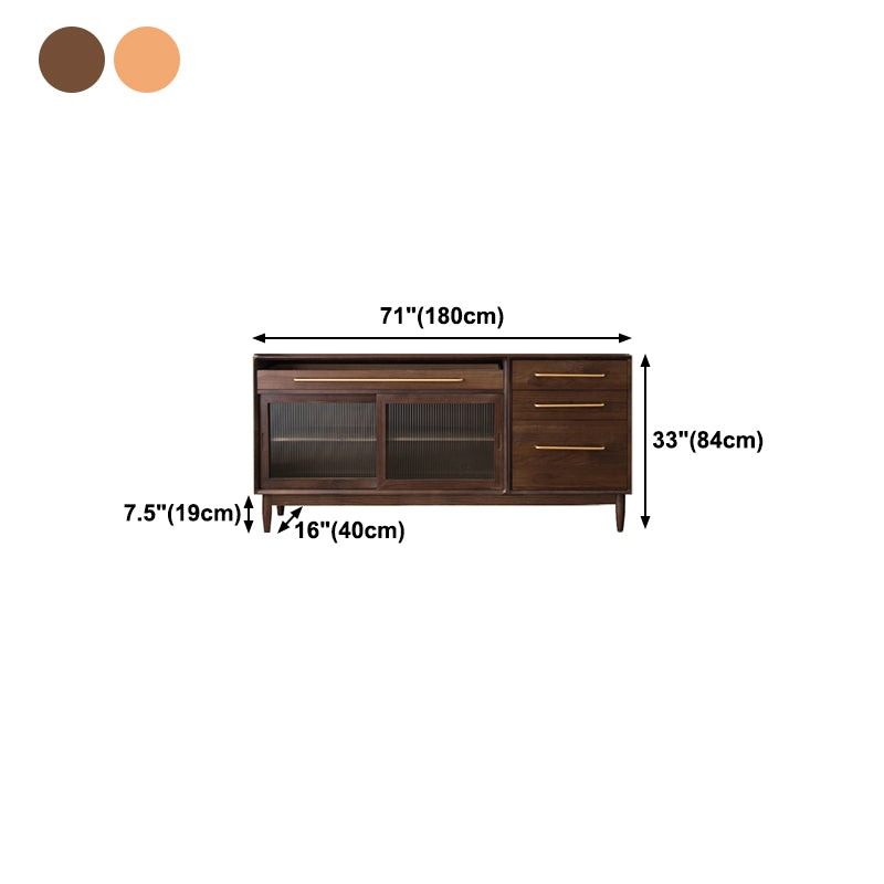 Glam Solid Wood Sideboard Glass Doors Dining Server for Kitchen