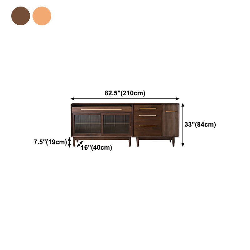 Glam Solid Wood Sideboard Glass Doors Dining Server for Kitchen