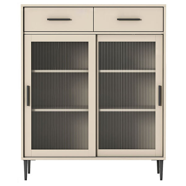 Sliding Glass Door Wood Sideboard Modern Credenza with Storage for Dining Room