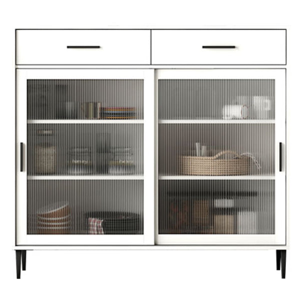 Sliding Glass Door Wood Sideboard Modern Credenza with Storage for Dining Room