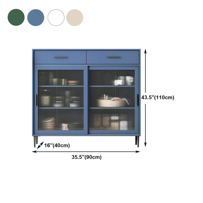 Sliding Glass Door Wood Sideboard Modern Credenza with Storage for Dining Room