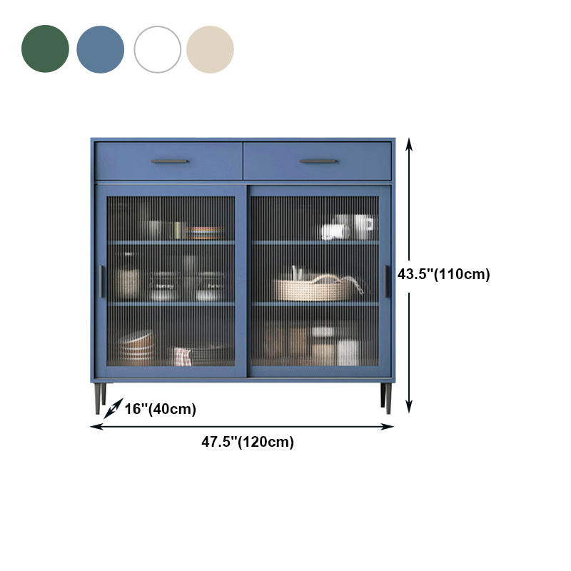 Sliding Glass Door Wood Sideboard Modern Credenza with Storage for Dining Room