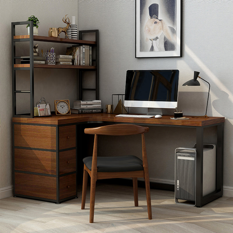 Industrial Home Office Writing Desk Solid Wood L-Shape Office Desk