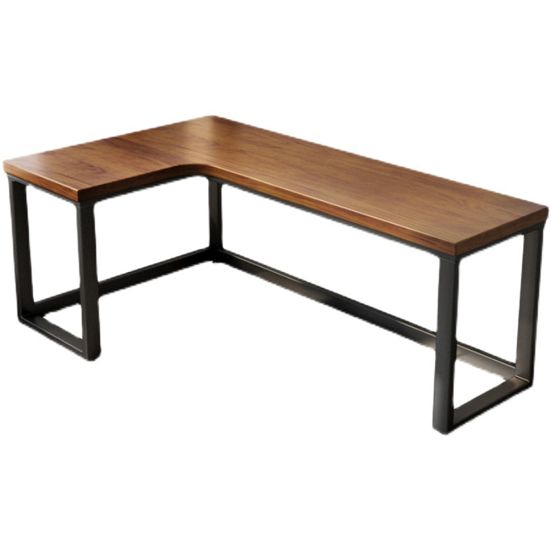 Industrial Solid Wood Writing Desk L-Shape Trestle Base Office Desk