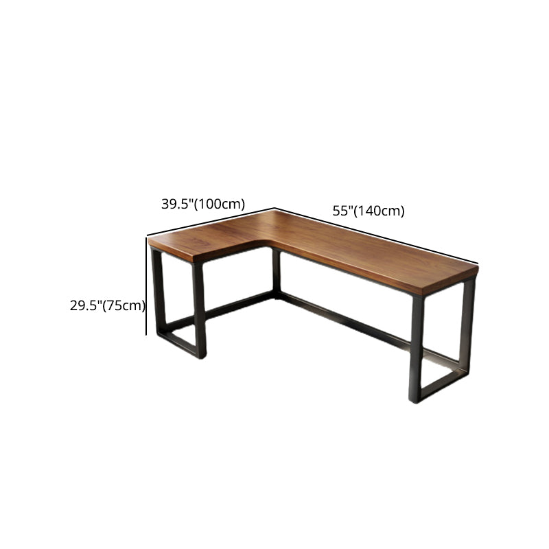 Industrial Solid Wood Writing Desk L-Shape Trestle Base Office Desk