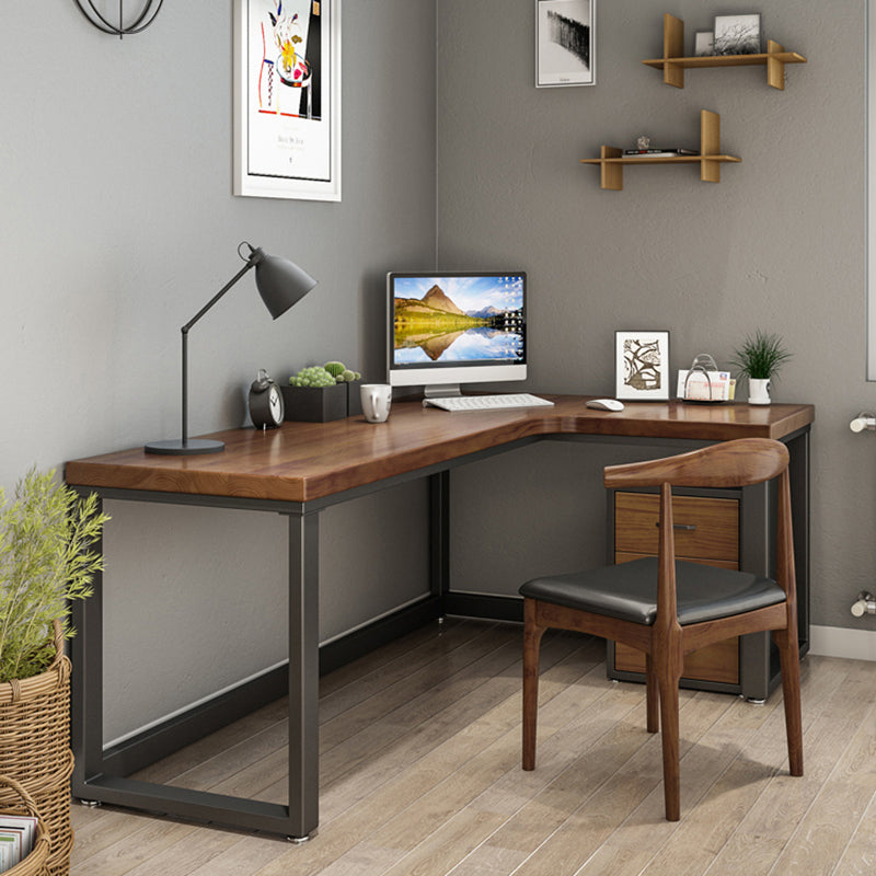 L-Shape Office Writing Table Industrial Solid Wood Home Working Desk