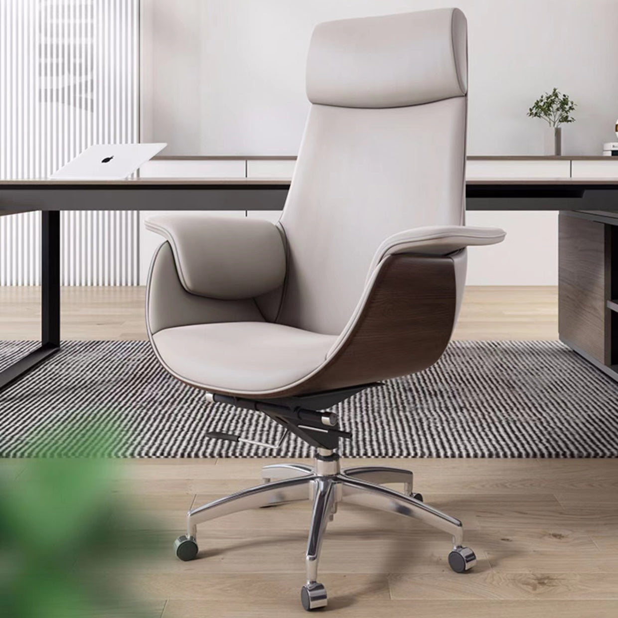 Ergonomic Faux Leather Desk Chair Swivel Padded Arms Chair with Wheels