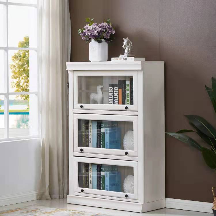 Modern Style White Bookshelf Metal Closed Back Bookcase with Door for Office