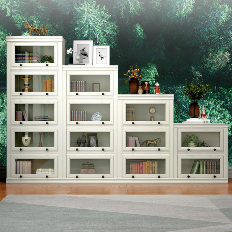 Modern Style White Bookshelf Metal Closed Back Bookcase with Door for Office