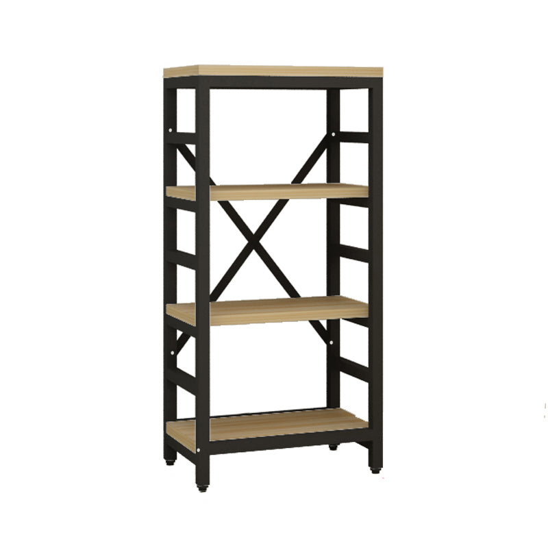 Modern Style Bookshelf Black Metal Frame Open Back Bookcase for Office