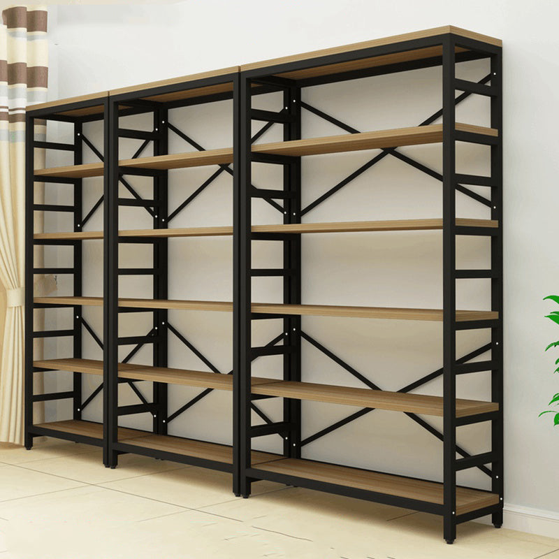 Modern Style Bookshelf Black Metal Frame Open Back Bookcase for Office