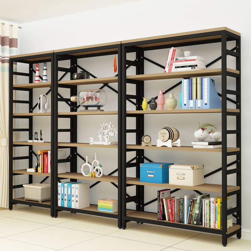 Modern Style Bookshelf Black Metal Frame Open Back Bookcase for Office