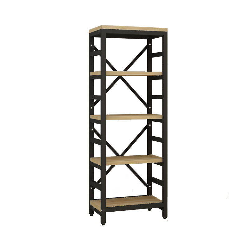 Modern Style Bookshelf Black Metal Frame Open Back Bookcase for Office