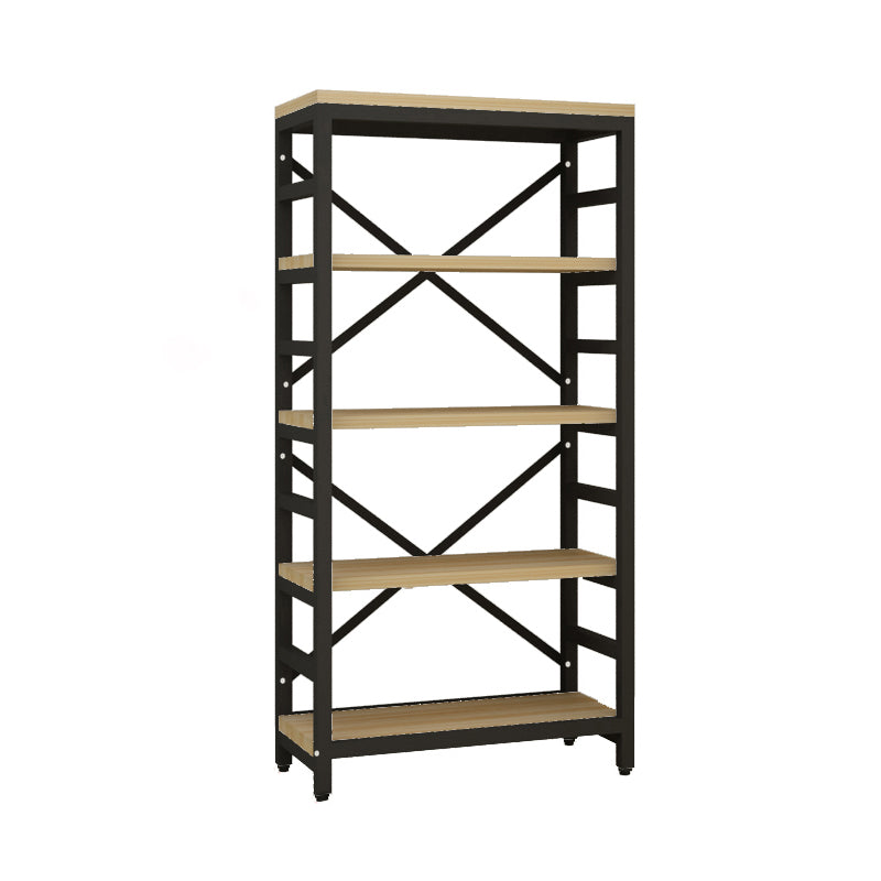 Modern Style Bookshelf Black Metal Frame Open Back Bookcase for Office