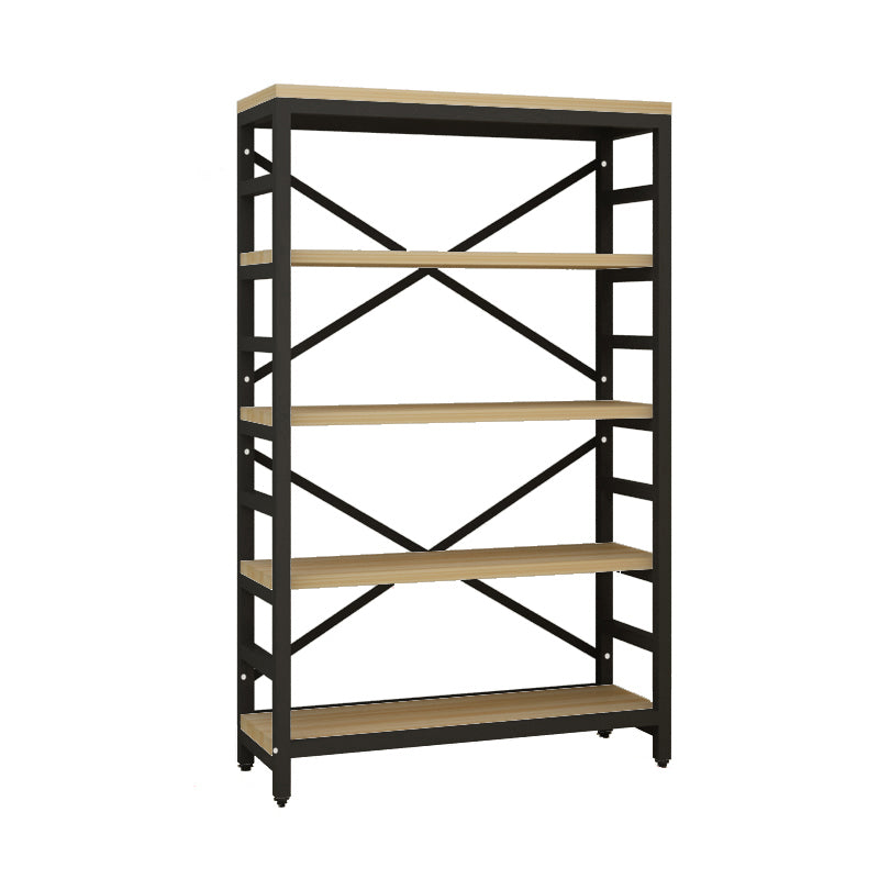 Modern Style Bookshelf Black Metal Frame Open Back Bookcase for Office