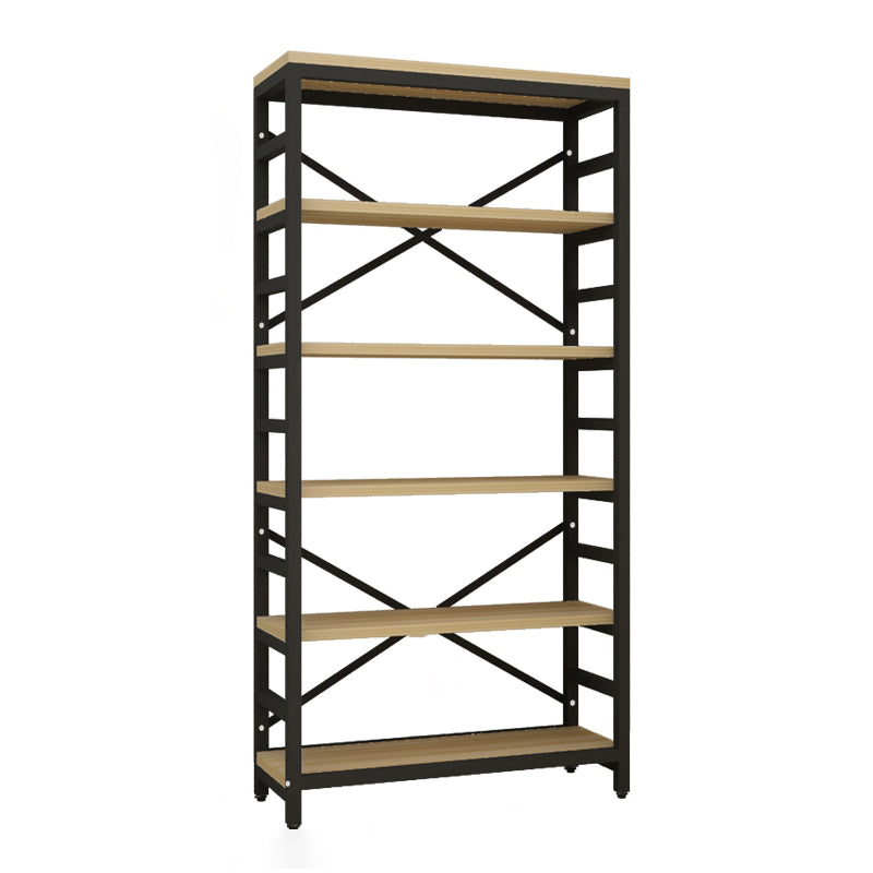 Modern Style Bookshelf Black Metal Frame Open Back Bookcase for Office