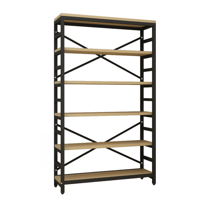 Modern Style Bookshelf Black Metal Frame Open Back Bookcase for Office