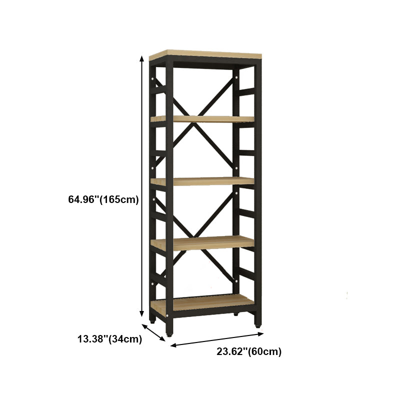 Modern Style Bookshelf Black Metal Frame Open Back Bookcase for Office