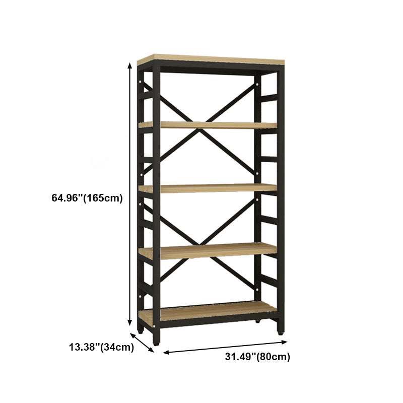 Modern Style Bookshelf Black Metal Frame Open Back Bookcase for Office