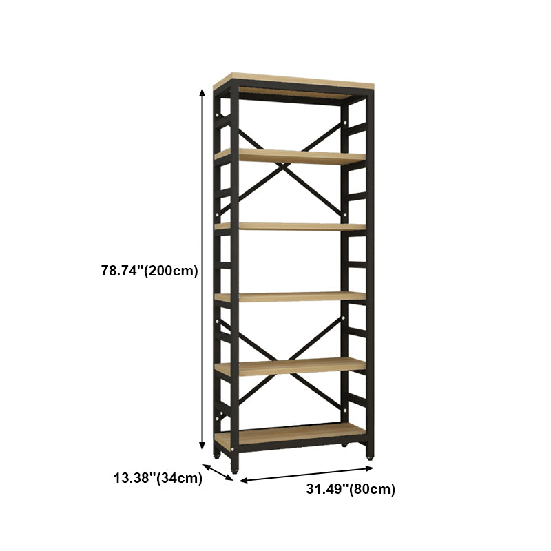 Modern Style Bookshelf Black Metal Frame Open Back Bookcase for Office