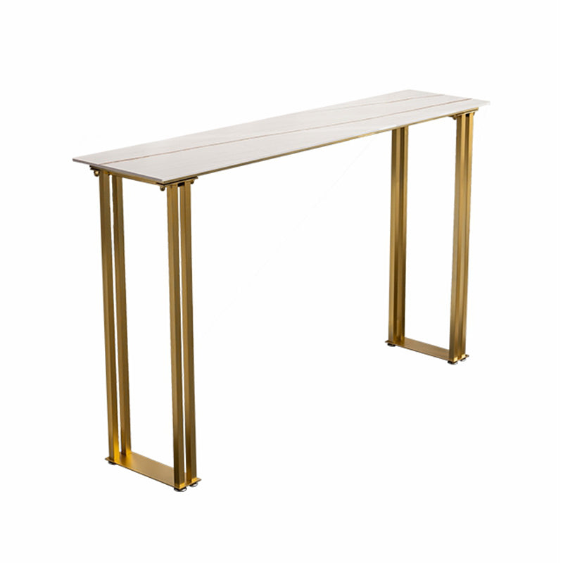 Stone Bar Dining Table Traditional Luxury Rectangle Bar Table with Gold Sled Base