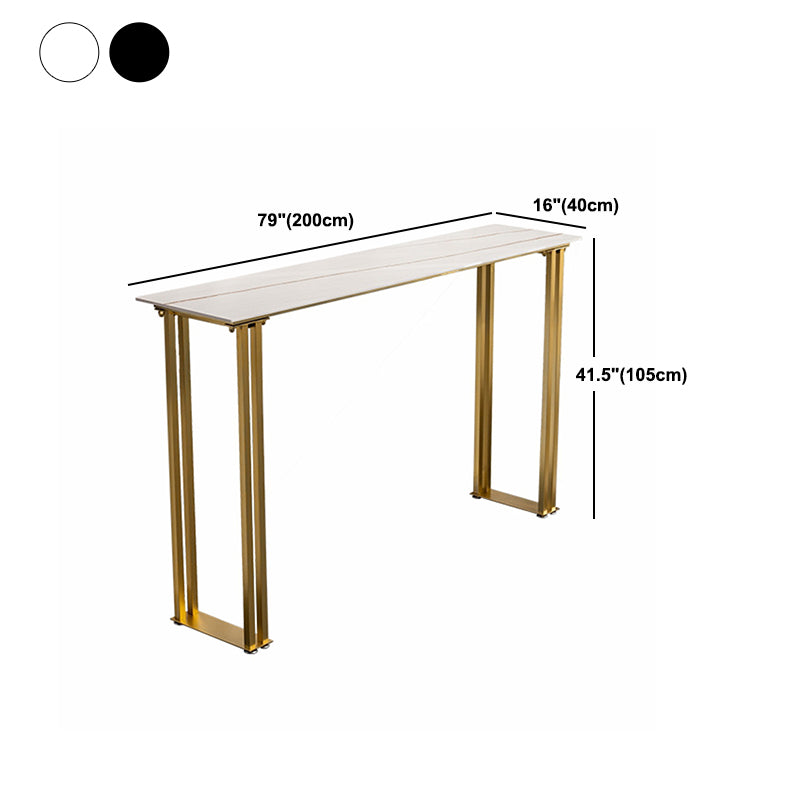 Stone Bar Dining Table Traditional Luxury Rectangle Bar Table with Gold Sled Base