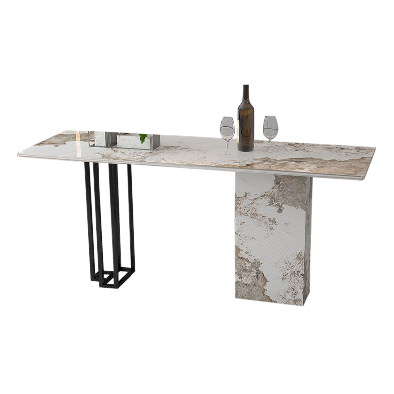 White Stone Top Bar Table Traditional Luxury Bar Dining Table with Sled Base