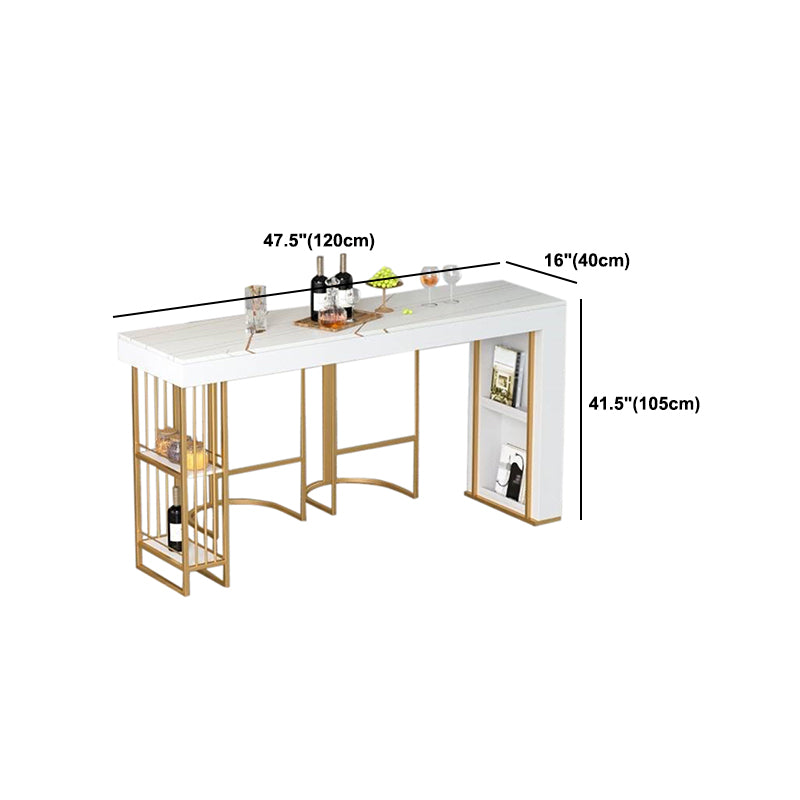 White Stone Bar Dining Table Traditional Luxury Rectangle Bar Table with Sled Base in Gold