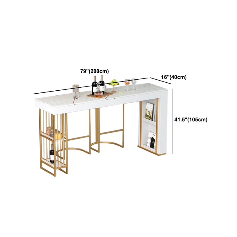 White Stone Bar Dining Table Traditional Luxury Rectangle Bar Table with Sled Base in Gold