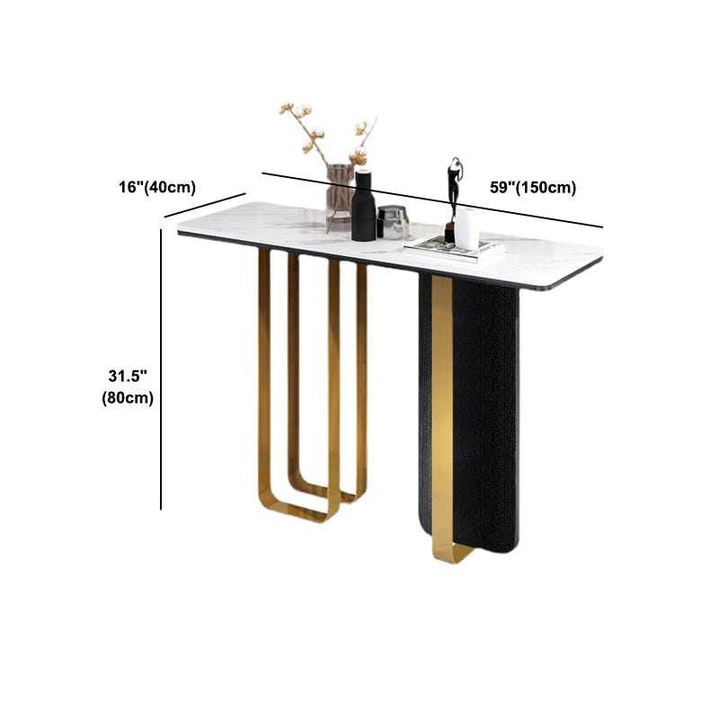 White Marble Console Table Glam Rectangle Console Sofa Table with Legs