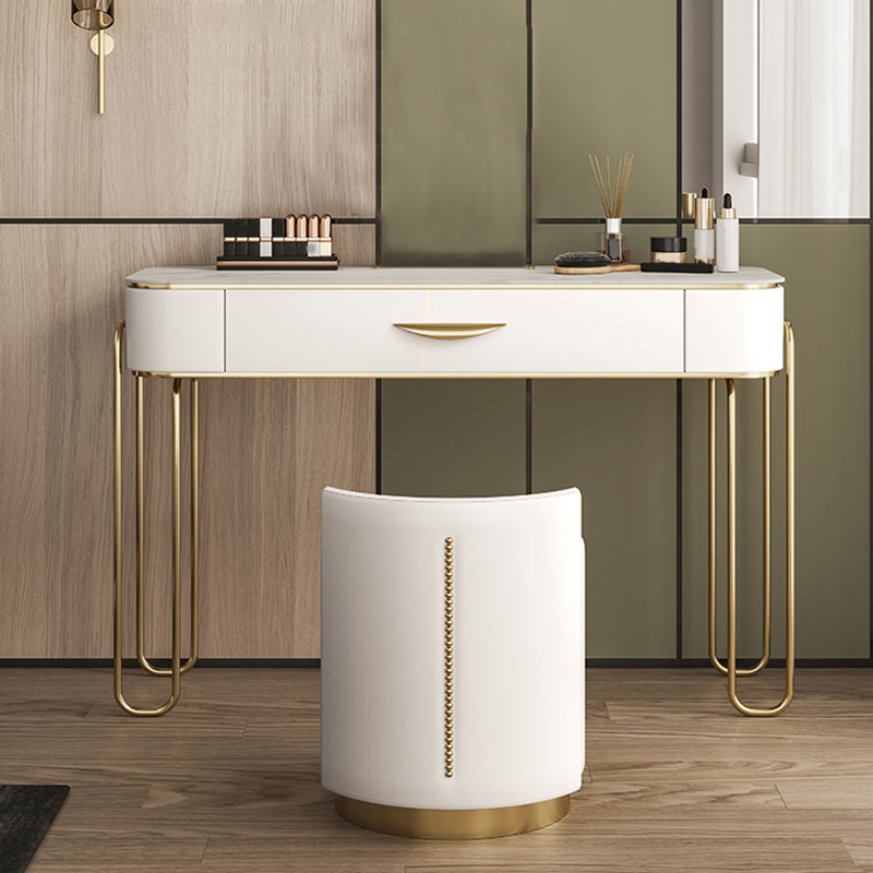 Stone and Metal with Leather Accent Vanity Table in Beige Makeup Desk