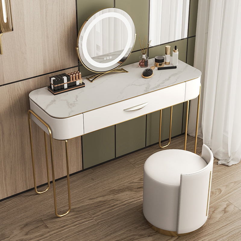 Stone and Metal with Leather Accent Vanity Table in Beige Makeup Desk