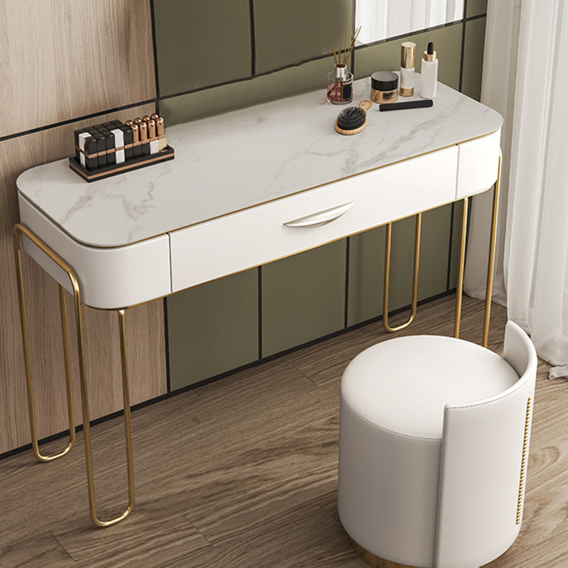 Stone and Metal with Leather Accent Vanity Table in Beige Makeup Desk