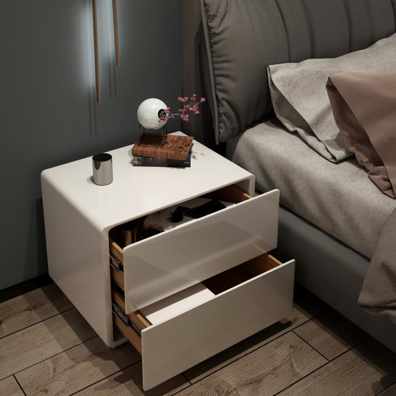 Modern Solid Wood Night Table with Drawers Included, Nightstand in White