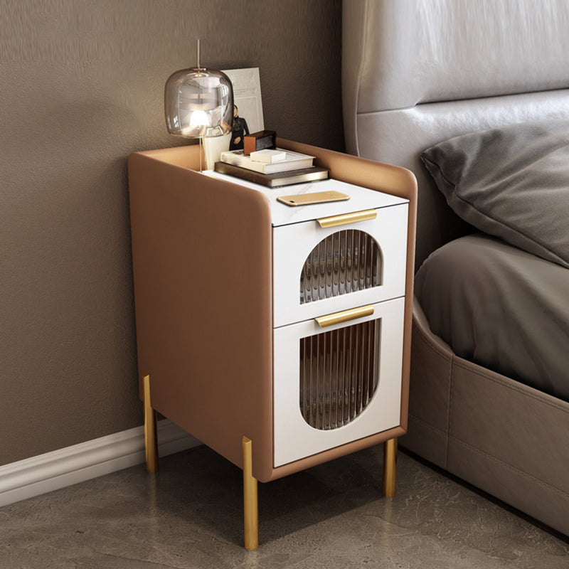 Contemporary Nightstand with 2 Drawers 16" Wide Solid Wood Bedside Cabinet