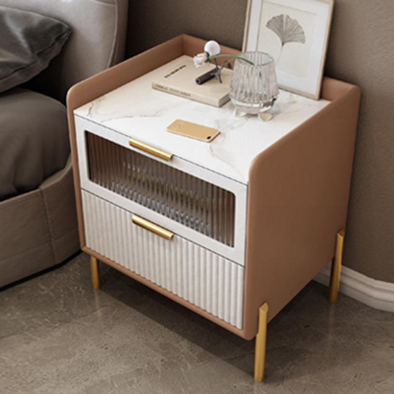 Contemporary Nightstand with 2 Drawers 16" Wide Solid Wood Bedside Cabinet