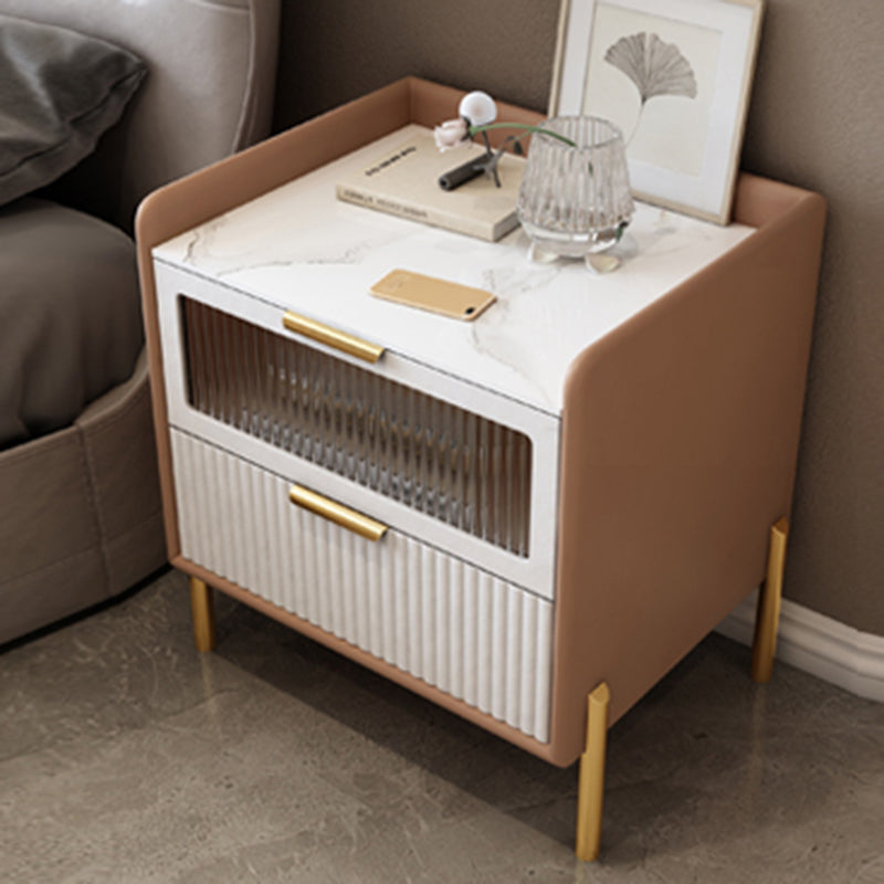 Contemporary Nightstand with 2 Drawers 16" Wide Solid Wood Bedside Cabinet