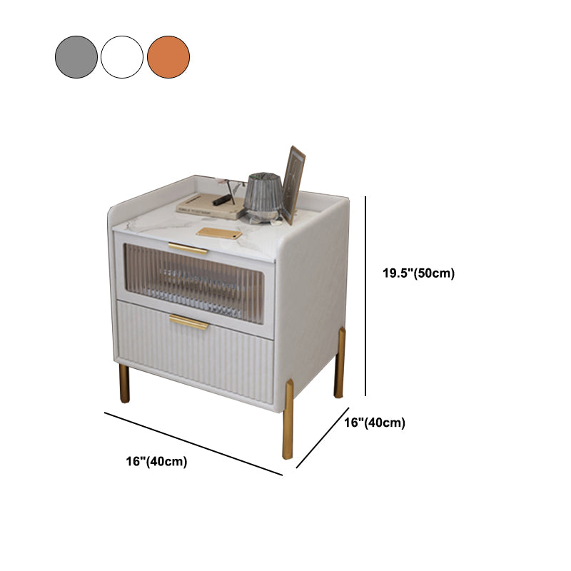 Contemporary Nightstand with 2 Drawers 16" Wide Solid Wood Bedside Cabinet