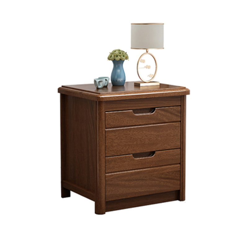 Solid Wood Bedside Table 20" Tall 2-Drawer Night Table in Walnut