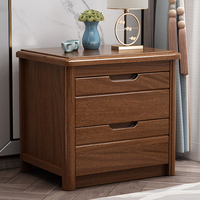 Solid Wood Bedside Table 20" Tall 2-Drawer Night Table in Walnut