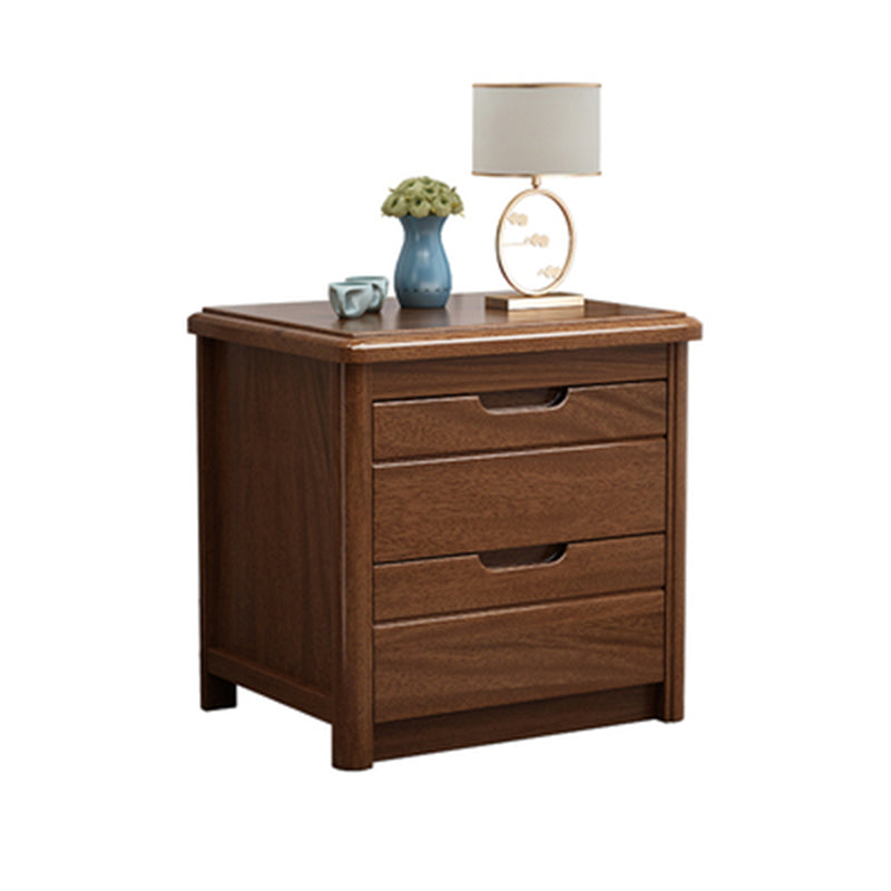 Solid Wood Bedside Table 20" Tall 2-Drawer Night Table in Walnut