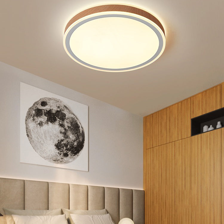 Modern LED Ceiling Mount Light Wooden Ceiling Light with Acrylic Shade for Bedroom