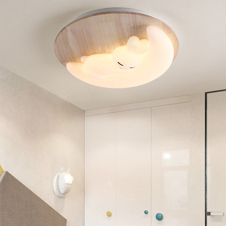 Wooden Ceiling Mount Light Modern LED Ceiling Light with Acrylic Shade for Bedroom