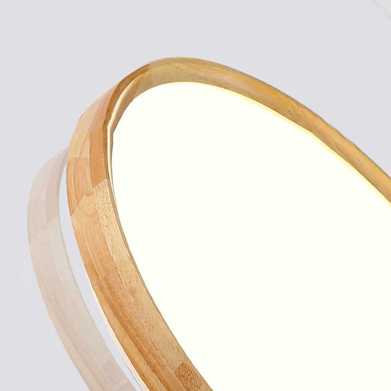 Round Wooden Ceiling Mount Light LED Ceiling Light with Acrylic Shade for Bedroom