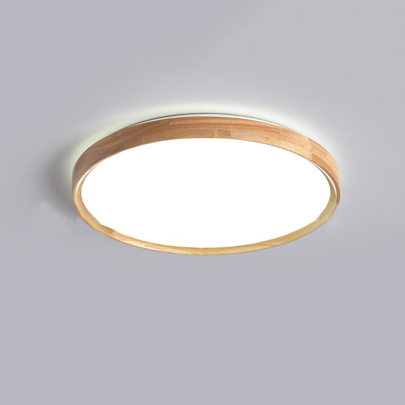 Round Wooden Ceiling Mount Light LED Ceiling Light with Acrylic Shade for Bedroom