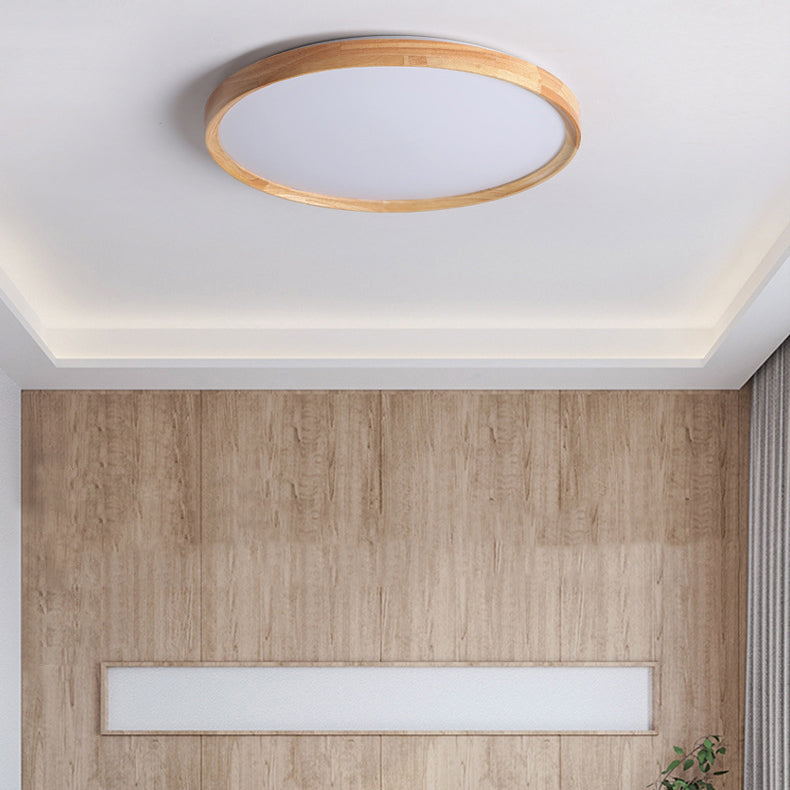 Round Wooden Ceiling Mount Light LED Ceiling Light with Acrylic Shade for Bedroom